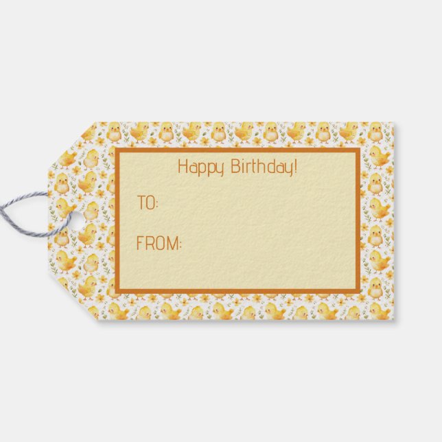 Niedliche Gelbe Schweine und Blume Geschenkanhänger (Rückseite Horizontal)