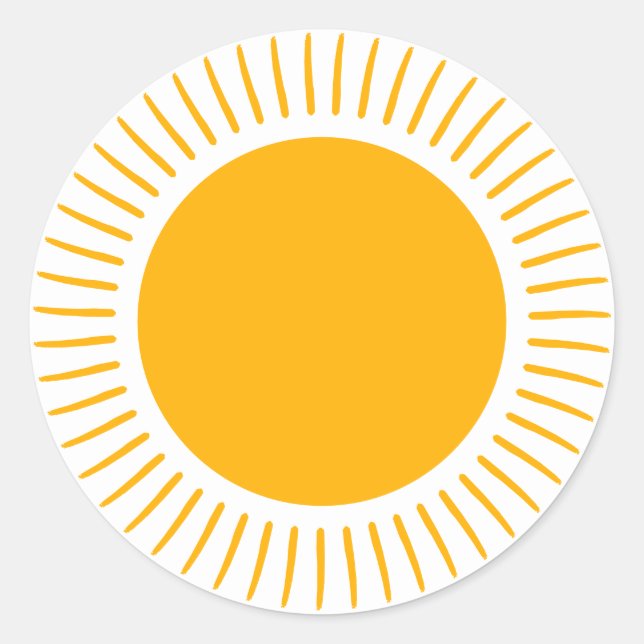 Niedliche gelbe Sonnenstrahlen sorgen für modernen Runder Aufkleber (Vorderseite)