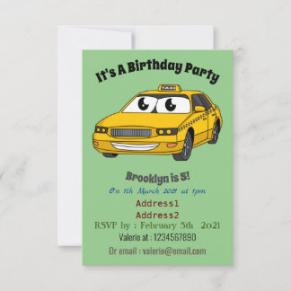 Niedliche Gelbe Taxifahrt Cartoon Illustration Einladung