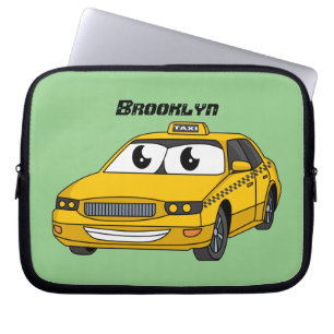 Niedliche Gelbe Taxifahrt Cartoon Illustration Laptopschutzhülle