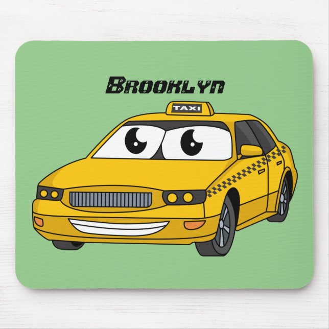 Niedliche Gelbe Taxifahrt Cartoon Illustration Mousepad (Vorne)