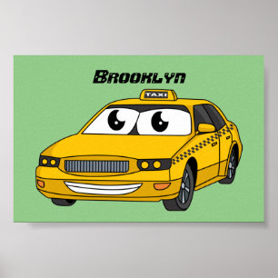 Niedliche Gelbe Taxifahrt Cartoon Illustration Poster