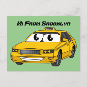 Niedliche Gelbe Taxifahrt Cartoon Illustration Postkarte