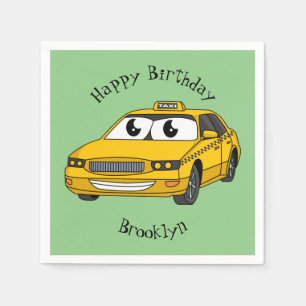 Niedliche Gelbe Taxifahrt Cartoon Illustration Serviette
