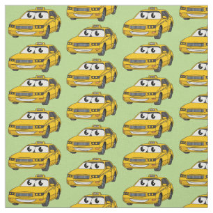 Niedliche Gelbe Taxifahrt Cartoon Illustration Stoff