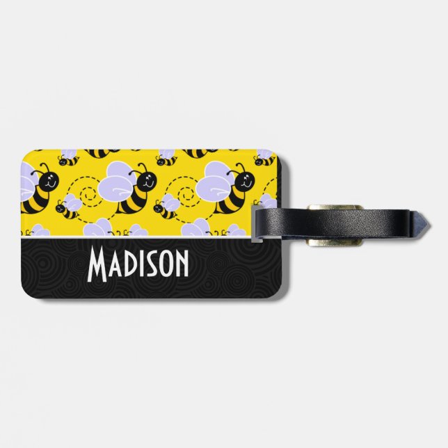Niedliche Gelbe und Schwarze Biene Gepäckanhänger (Rückseite horizontal)