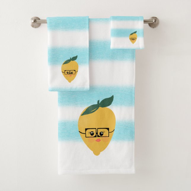 Niedliche gelbe Zitrone Cartoon lustige Darstellun Badhandtuch Set (Insitu)
