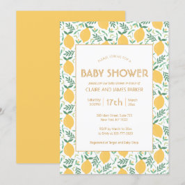 Niedliche gelbe Zitrone Fruchtfoliage Babydusche Einladung