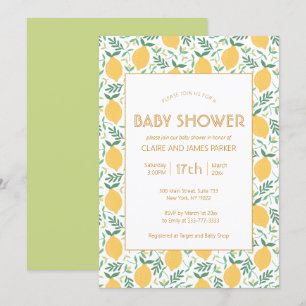 Niedliche gelbe Zitrone Fruchtfoliage Babydusche Einladung