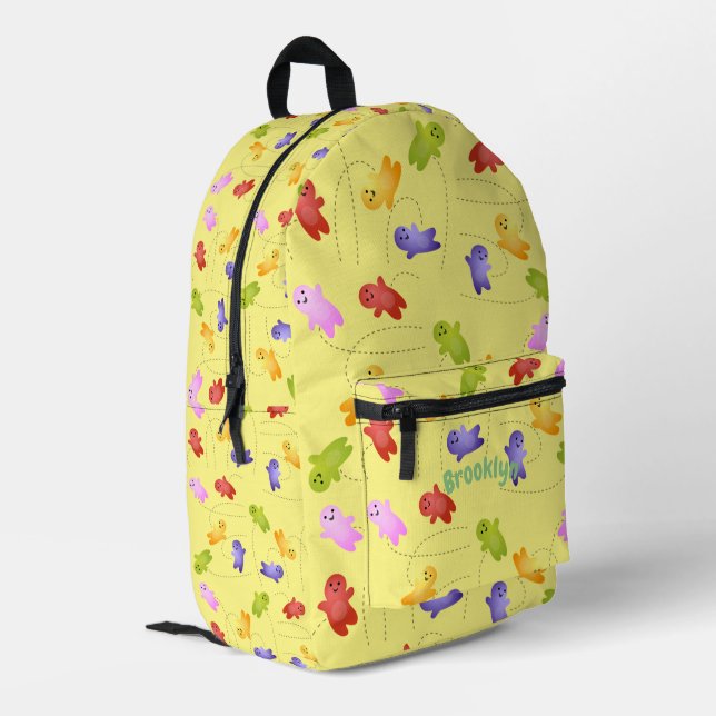 Niedliche Gelee-Babys springen Cartoon-Muster Bedruckter Rucksack (Rückseitige Ecke links)