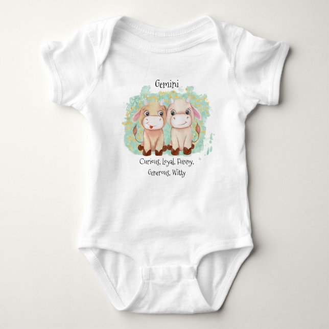 Niedliche Gemini Twins Wasserfarben Bull Zodiac Baby Strampler (Vorderseite)