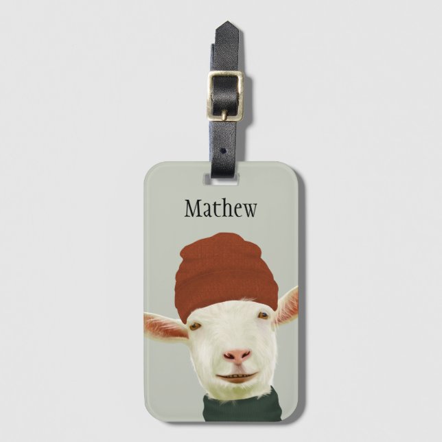 Niedliche, gemütliche Winterziege mit Beanie-Hut u Gepäckanhänger (Vorderseite Vertikal)