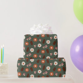 Niedliche, gemütliche Wolle mit Blume Pilz & Pinec Geschenkpapier