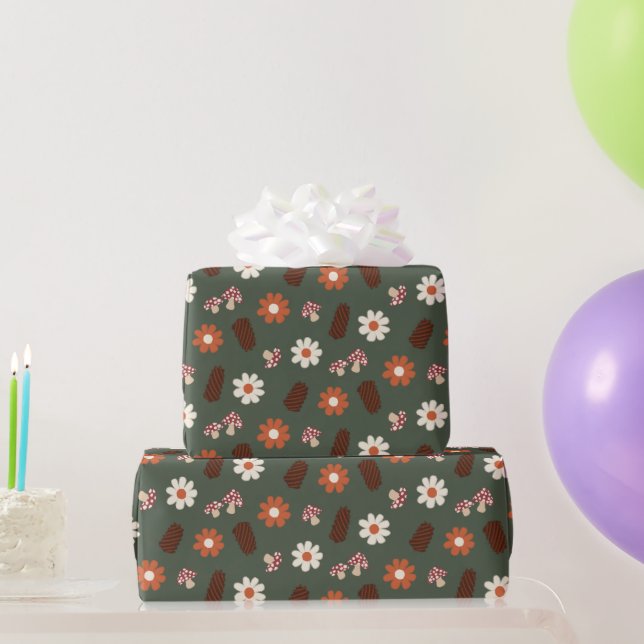 Niedliche, gemütliche Wolle mit Blume Pilz & Pinec Geschenkpapier (Partygeschenke)