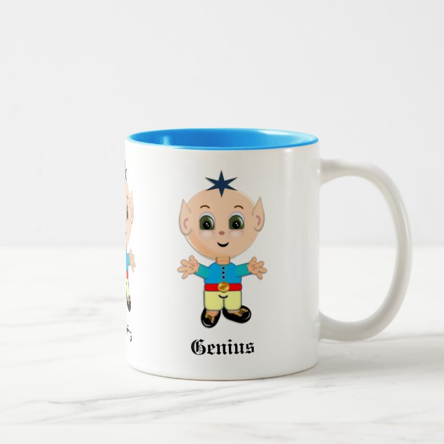 Niedliche Genius Elf & Kalligraphie Zweifarbige Tasse (Rechts)