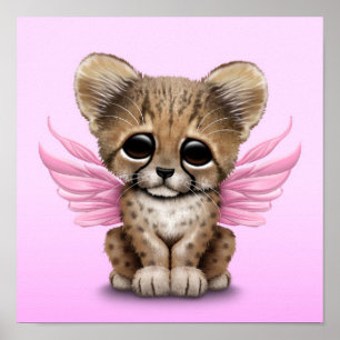 Niedliche Geparden-Cub mit Märchenwings in Rosa Poster