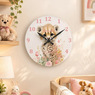 Niedliche Geparden Cub Pastel Wasserfarbene Frühli Runde Wanduhr
