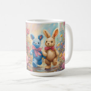 Niedliche gepolsterte Bunnies im Teiggarten Kaffeetasse