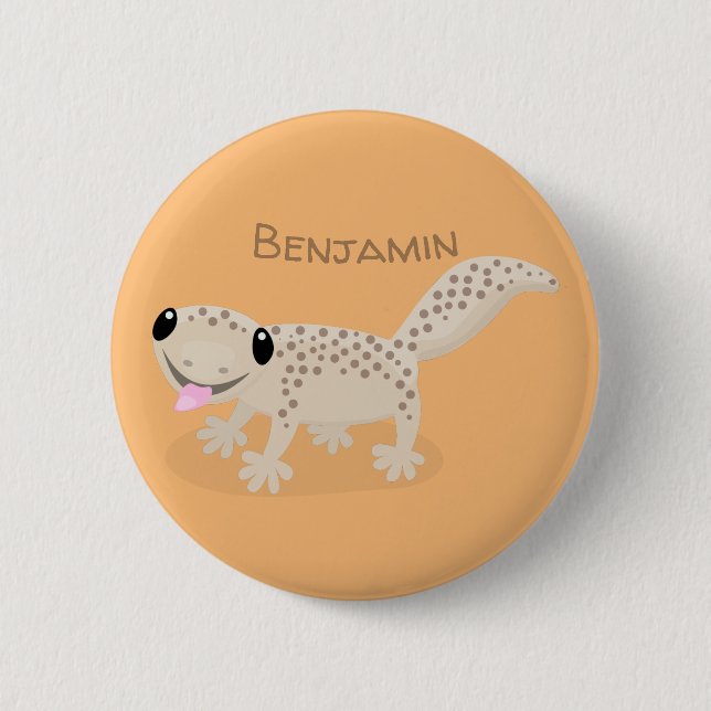 Niedliche gepunktete Gecko-Cartoon-Abbildung Button (Vorderseite)