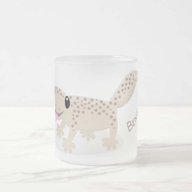 Niedliche gepunktete Gecko-Cartoon-Abbildung Mattglastasse (Mittel)