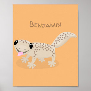 Niedliche gepunktete Gecko-Cartoon-Abbildung Poster