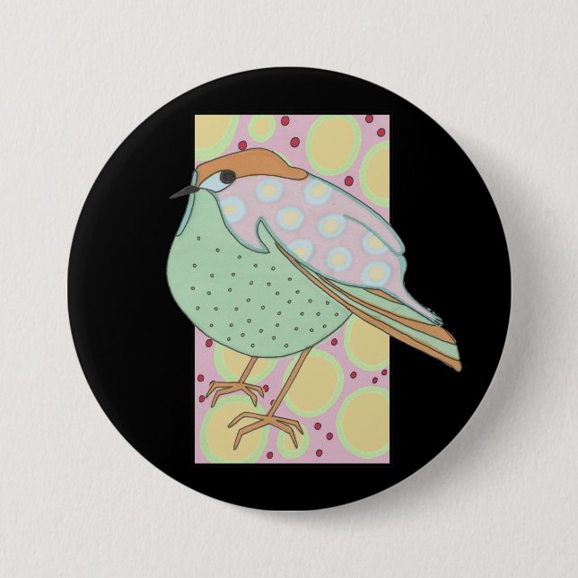 Niedliche Gerahmte Pastel Songbird Button (Vorderseite)