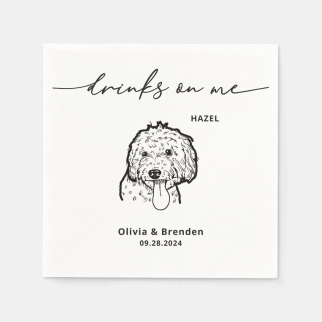 Niedliche Getränke auf Me Pet Face Hunde Hochzeit Serviette (Vorderseite)