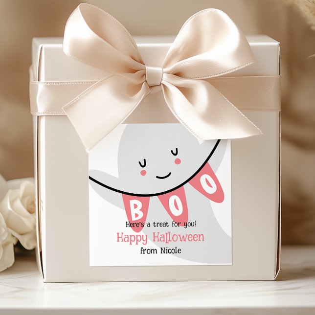 NIEDLICHE GHOST BOO HALLOWEEN KIDS LECKEREI QUADRATISCHER AUFKLEBER (Von Creator hochgeladen)