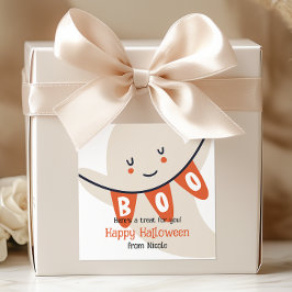 NIEDLICHE GHOST BOO HALLOWEEN KIDS LECKEREI QUADRATISCHER AUFKLEBER