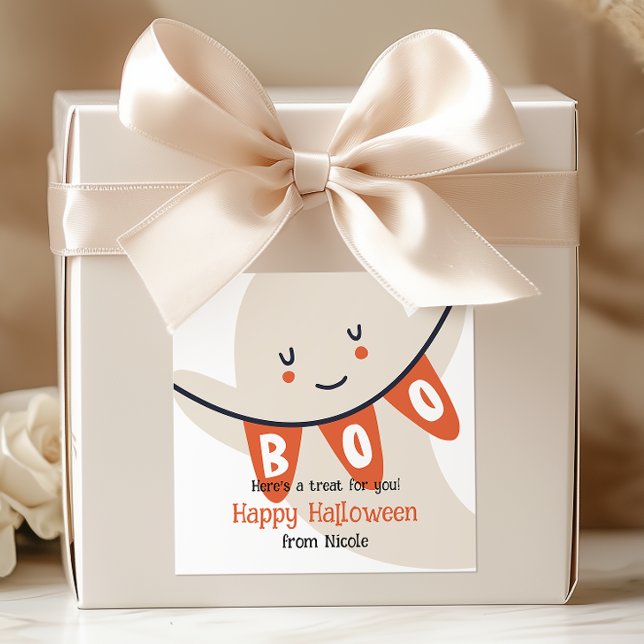 NIEDLICHE GHOST BOO HALLOWEEN KIDS LECKEREI QUADRATISCHER AUFKLEBER (Von Creator hochgeladen)