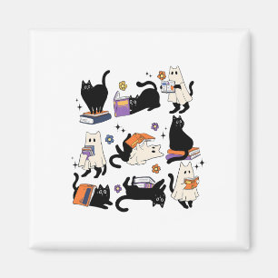 Niedliche Ghost Cat Reading Books Lover Bookish Ha Magnet