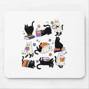 Niedliche Ghost Cat Reading Books Lover Bookish Ha Mousepad