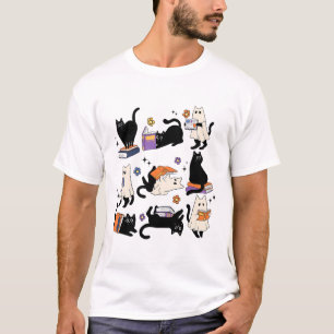 Niedliche Ghost Cat Reading Books Lover Bookish Ha T-Shirt