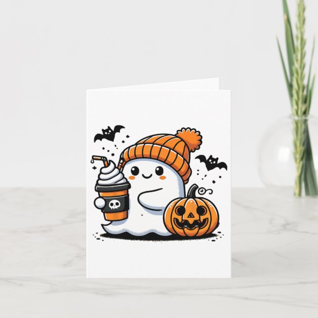 Niedliche Ghost Drink Kaffee Halloween Kaffeeliebh Karte (Vorderseite)