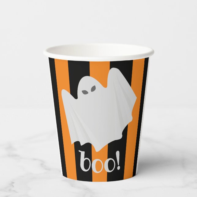 Niedliche Ghost Halloween Orange und Schwarze Stre Pappbecher (Rückseite)