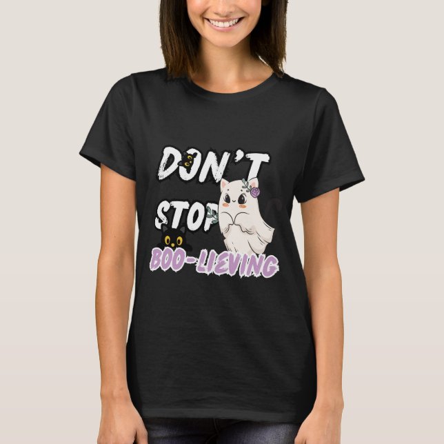 Niedliche Ghost-Katze "Stoppt das Boo-Living nicht T-Shirt (Vorderseite)
