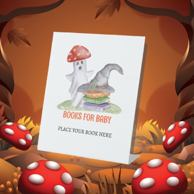 Niedliche Ghost-Pilz-Halloween-Bücher für Kinderze Sockelschild (Cute Ghost Mushroom Halloween Books for Baby Sign)