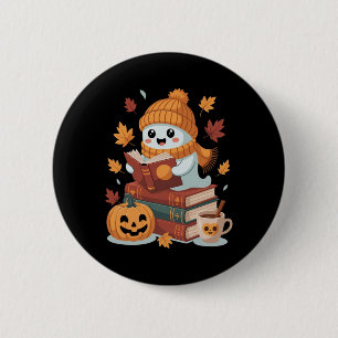 Niedliche Ghost Reading Books - HerbstHalloween-Bü Button