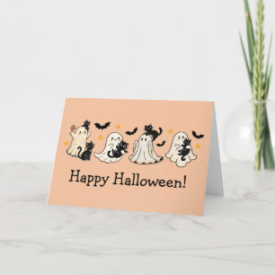 Niedliche Ghost- und Cat-Halloween-Grußkarte Karte