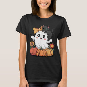 Niedliche Ghost- und Kat-Pumpkin-Herbstfamilie pas T-Shirt