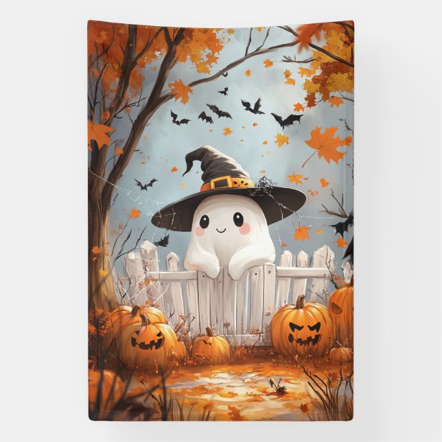 Niedliche Ghost und Pumpkins Banner (Vertikal)