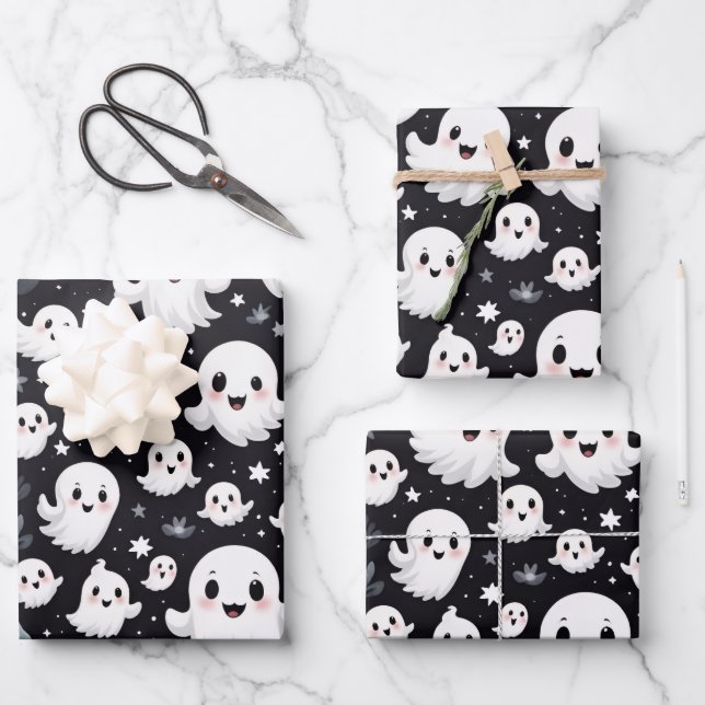 NIEDLICHE GHOSTS GESCHENKPAPIER SET (Vorderseite)