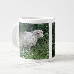 Niedliche gierige Schafe essen Tasse