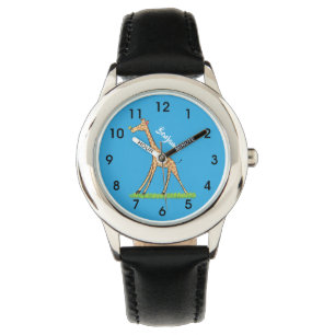 Niedliche Gigraffe mit Schmetterling-Cartoon Armbanduhr