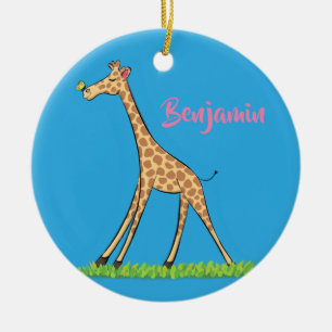 Niedliche Gigraffe mit Schmetterling-Cartoon Keramik Ornament