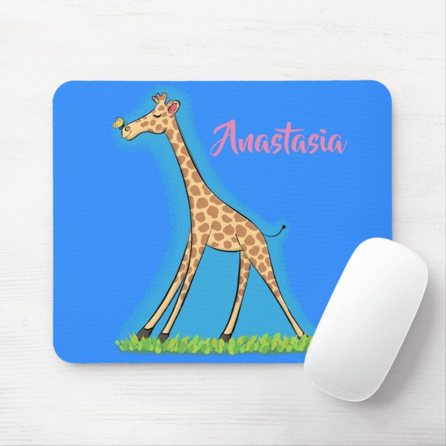 Niedliche Gigraffe mit Schmetterling-Cartoon Mousepad (Mit Mouse)
