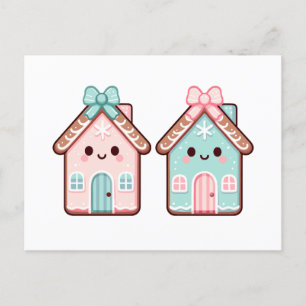Niedliche Gingerbread Houses Cartoon Illustration Feiertagspostkarte