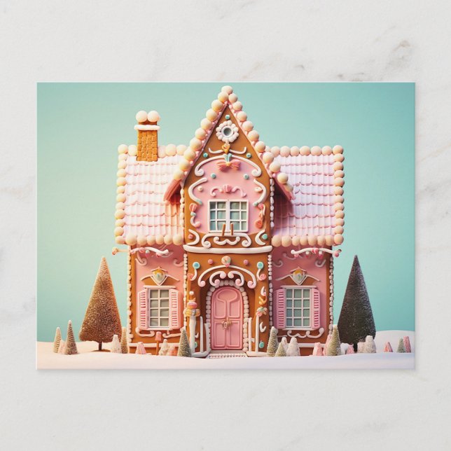 Niedliche Gingerbrett Weihnachtskarte des Hauses Postkarte (Vorderseite)