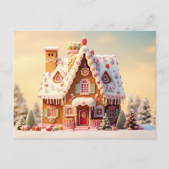 Niedliche Gingerbrett Weihnachtskarte des Hauses Postkarte (Vorderseite)