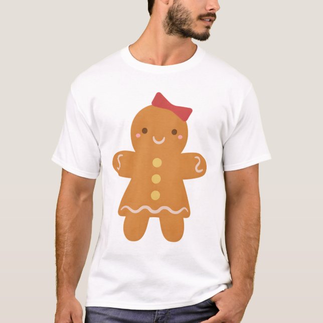 Niedliche Gingerbrot-Frau mit Bow T-Shirt (Vorderseite)